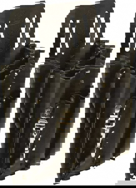 Tool Pouch: 10 Pockets, Leather, Black